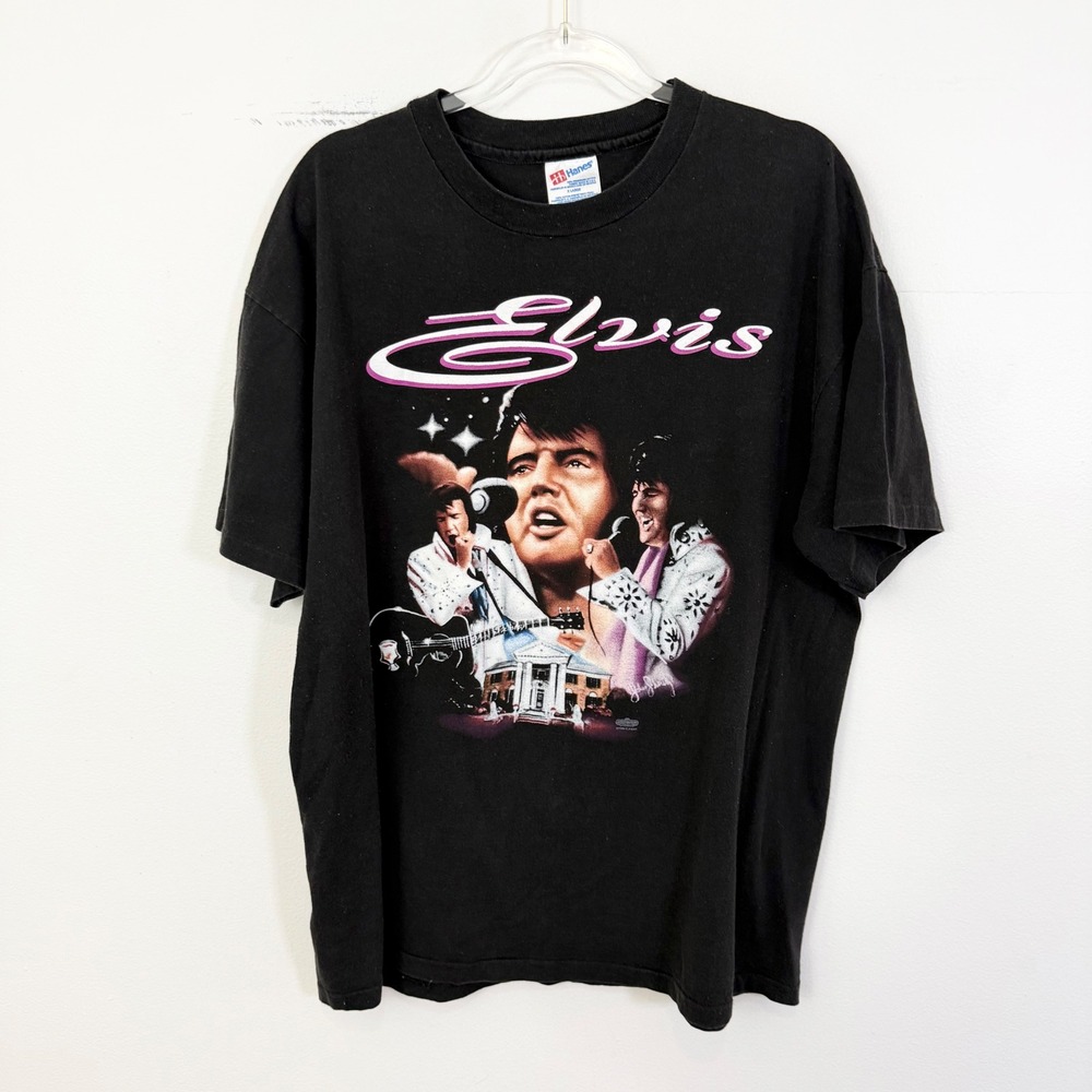 Vintage 1994 Elvis Presley Graceland Graphic T Shirt Black XL Single Stitch